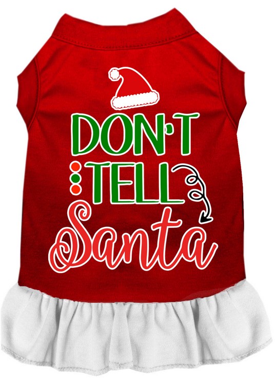 Don't Tell Santa Screen Print Dog Dress Red with White Med